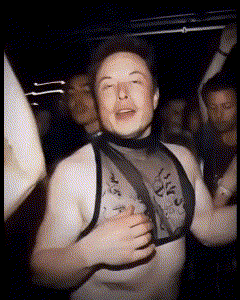 Elon Musk dances energetically on a brightly lit dance floor surrounded by cheering people. The scene feels playful and lively, celebrating movement and fun. No visible text in the image.