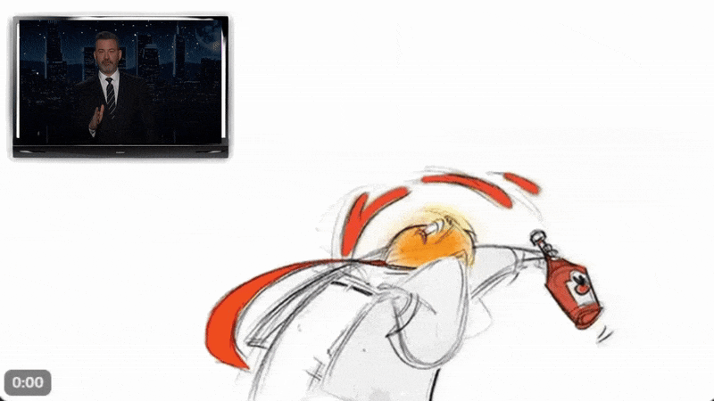 Trump is mad Kimmel is back and throws ketchup against the wall