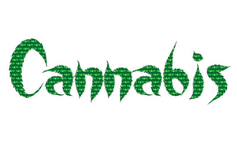 The word cannabis spelled out in bold type Filled with weed patterns