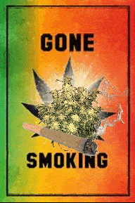 gone smoking sign-stoner hitting the bong